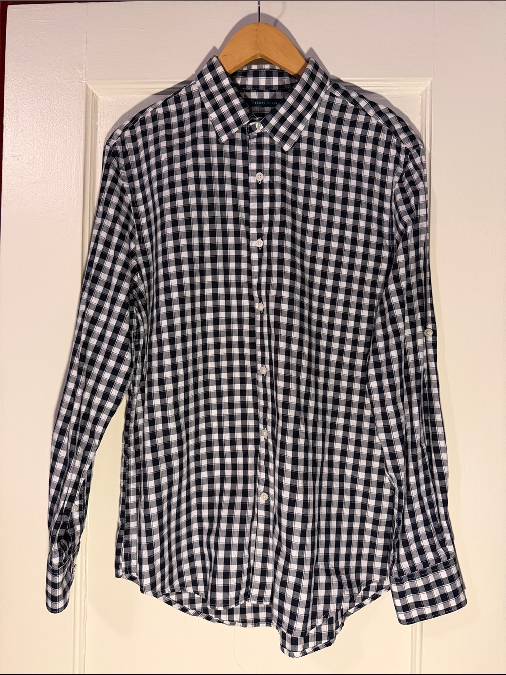 Classic Black and White Check Button-Down Shirt for Men by Perry Ellis